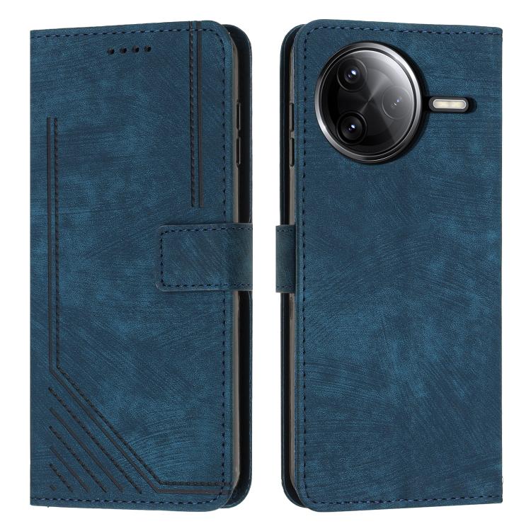 Skin Feel Stripe Pattern Leather Phone Case with Lanyard