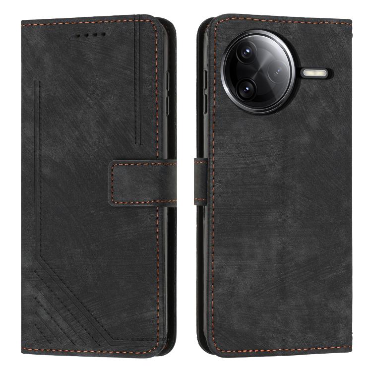 Skin Feel Stripe Pattern Leather Phone Case with Lanyard