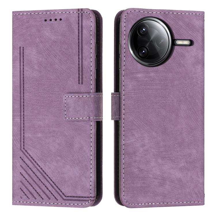 Skin Feel Stripe Pattern Leather Phone Case with Lanyard