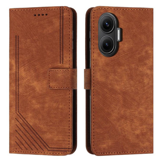 Skin Feel Stripe Pattern Leather Phone Case with Lanyard