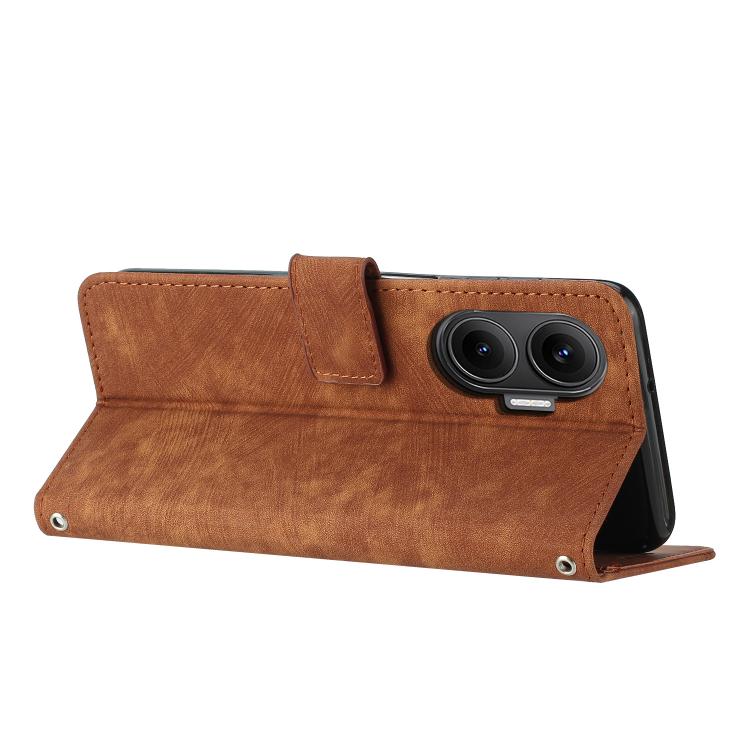 Skin Feel Stripe Pattern Leather Phone Case with Lanyard