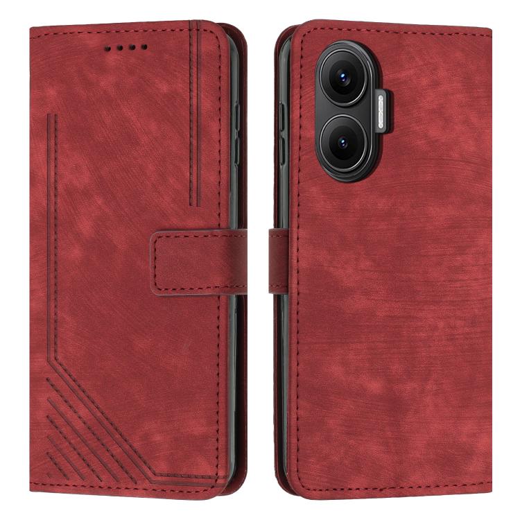 Skin Feel Stripe Pattern Leather Phone Case with Lanyard