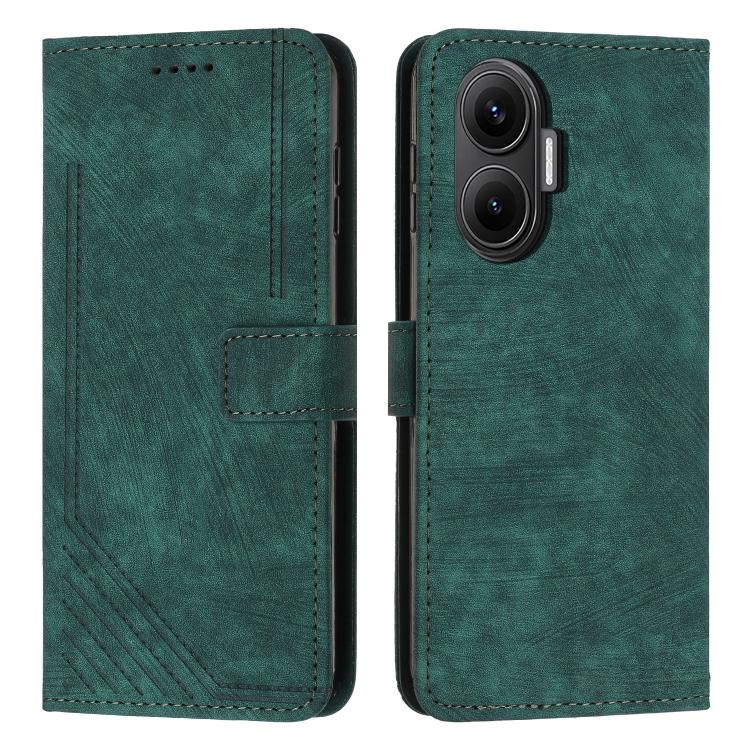 Skin Feel Stripe Pattern Leather Phone Case with Lanyard