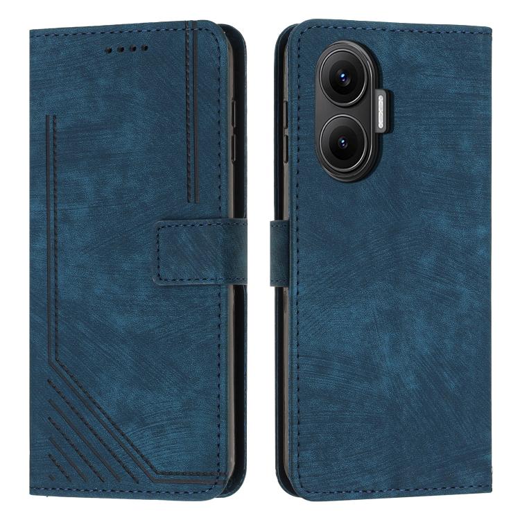 Skin Feel Stripe Pattern Leather Phone Case with Lanyard