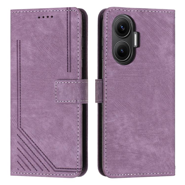 Skin Feel Stripe Pattern Leather Phone Case with Lanyard