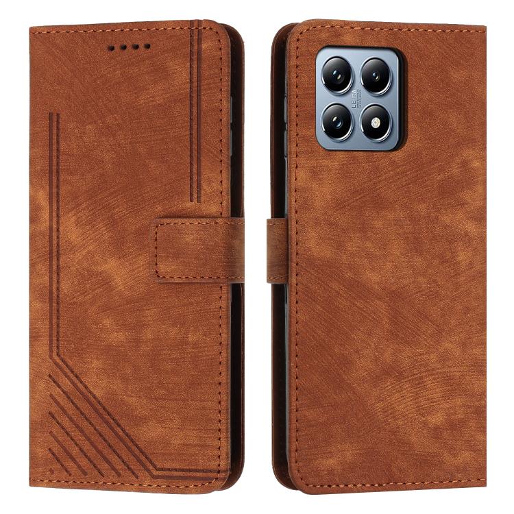 Skin Feel Stripe Pattern Leather Phone Case with Lanyard