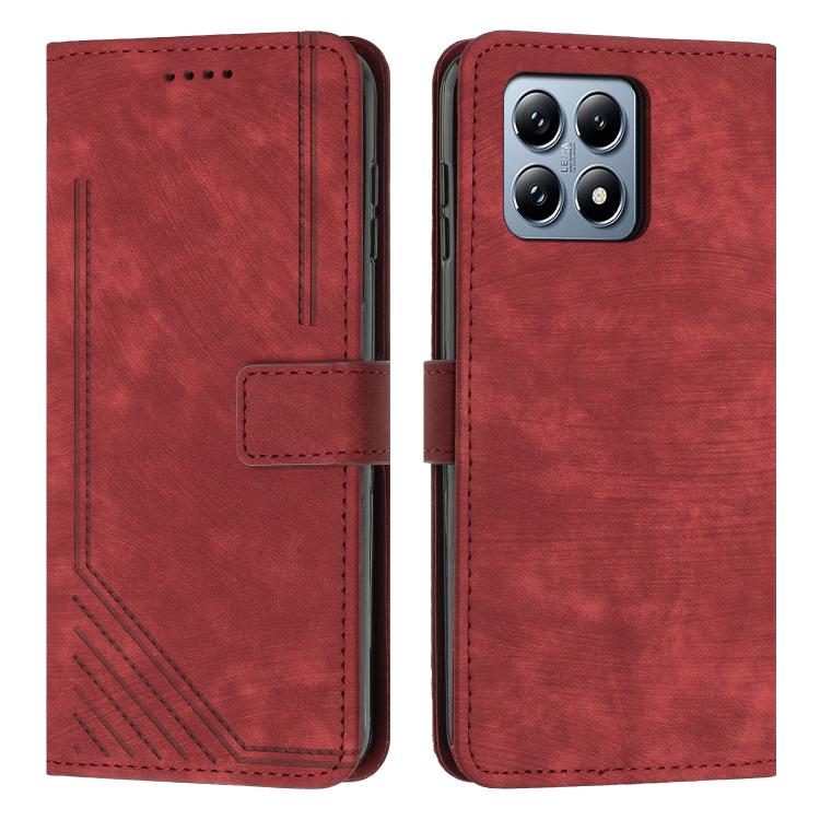 Skin Feel Stripe Pattern Leather Phone Case with Lanyard