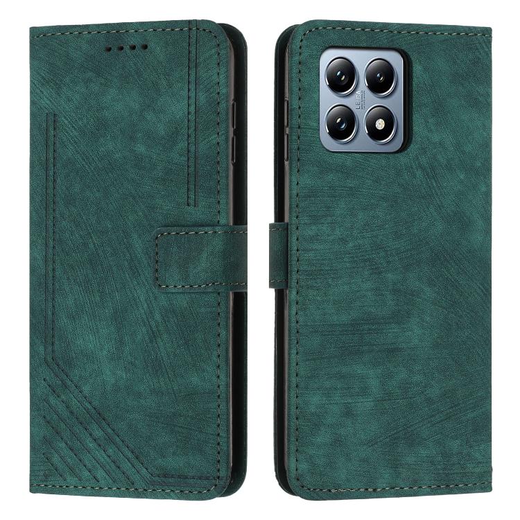 Skin Feel Stripe Pattern Leather Phone Case with Lanyard