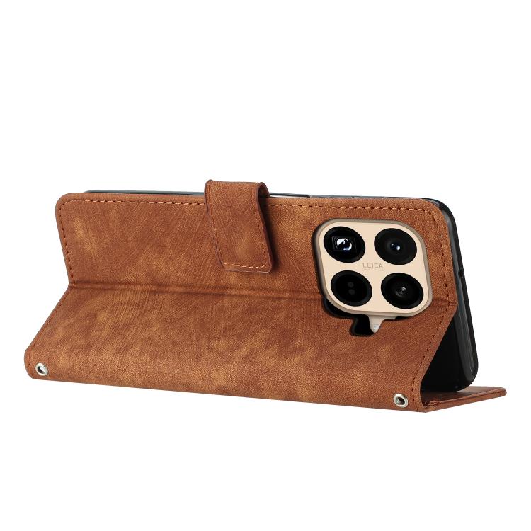 Skin Feel Stripe Pattern Leather Phone Case with Lanyard