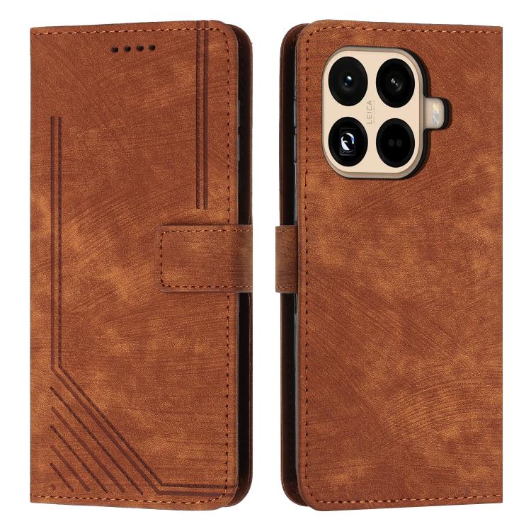 Skin Feel Stripe Pattern Leather Phone Case with Lanyard