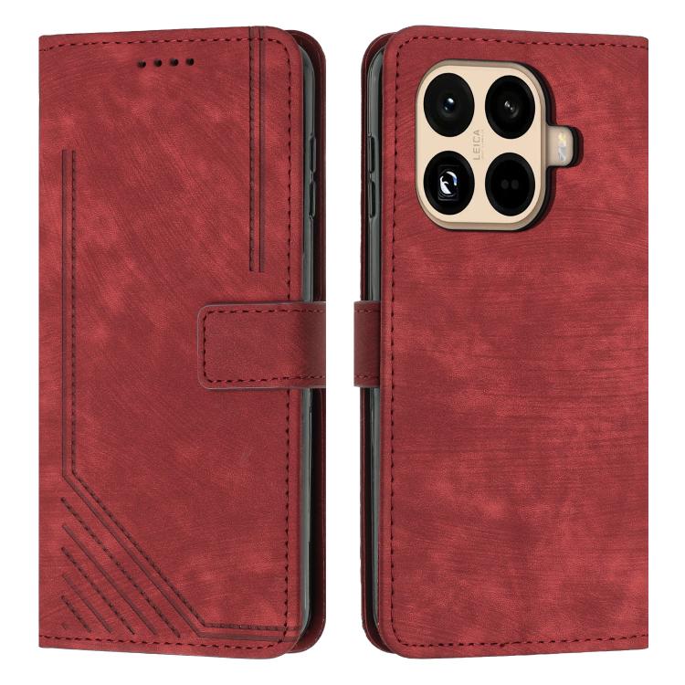 Skin Feel Stripe Pattern Leather Phone Case with Lanyard