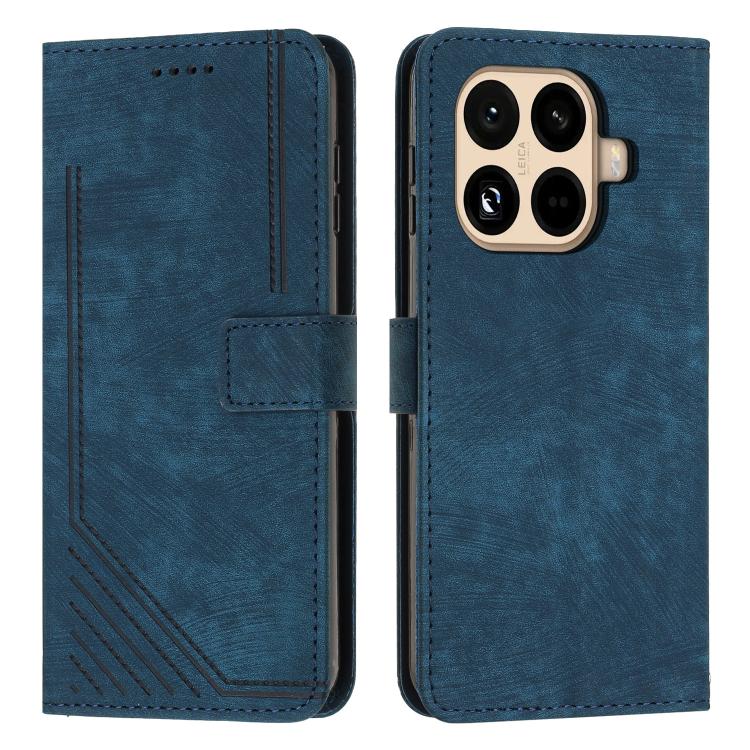 Skin Feel Stripe Pattern Leather Phone Case with Lanyard