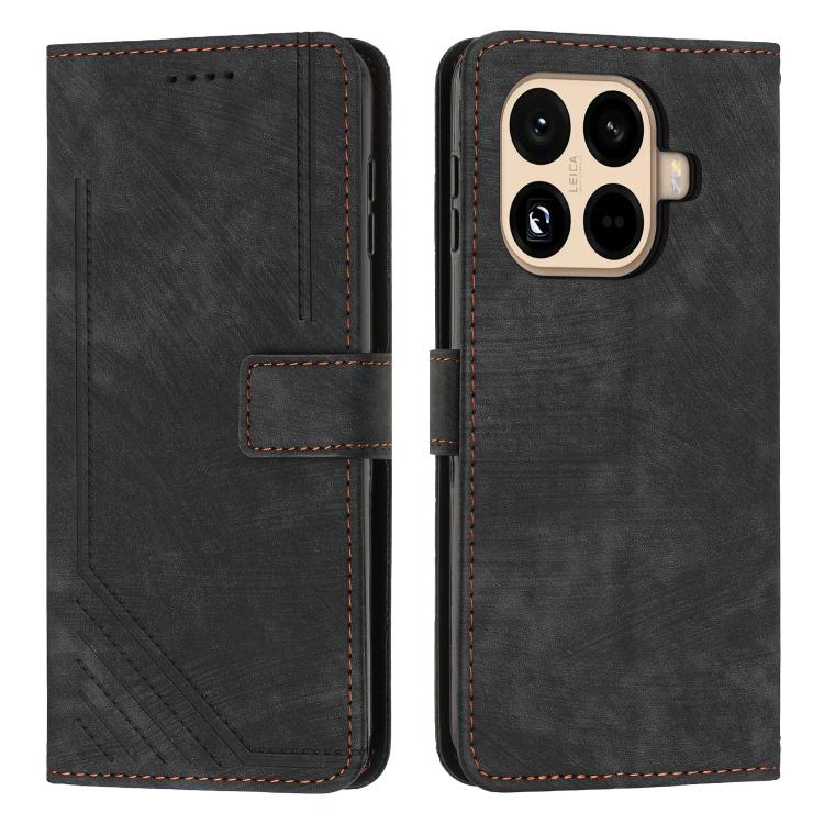 Skin Feel Stripe Pattern Leather Phone Case with Lanyard