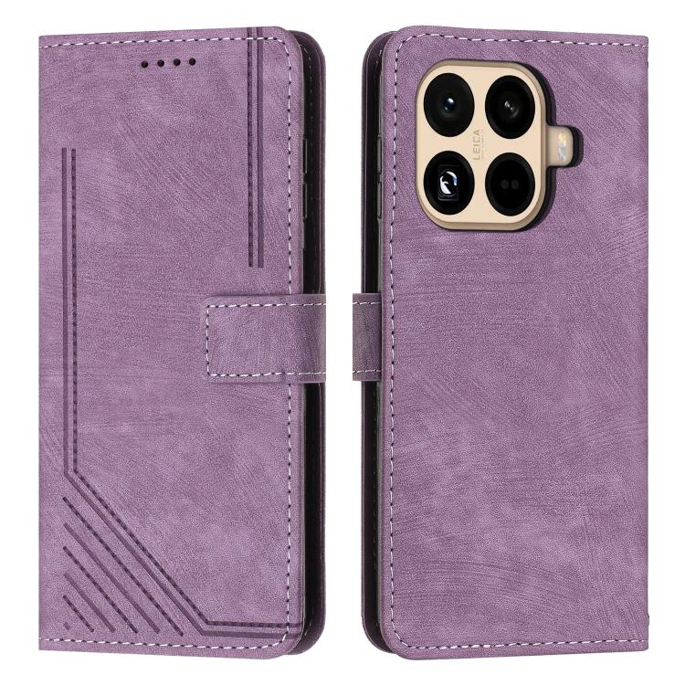 Skin Feel Stripe Pattern Leather Phone Case with Lanyard