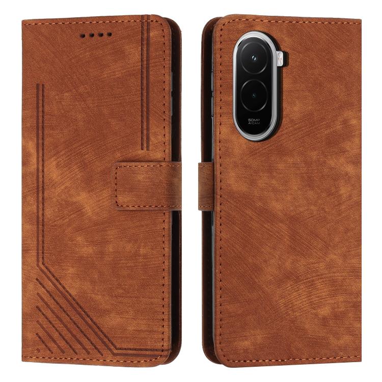 Skin Feel Stripe Pattern Leather Phone Case with Lanyard, For Xiaomi 17 Pro Max, For Xiaomi 17 Pro, For Xiaomi 17, For Xiaomi Poco M7 4G 169mm