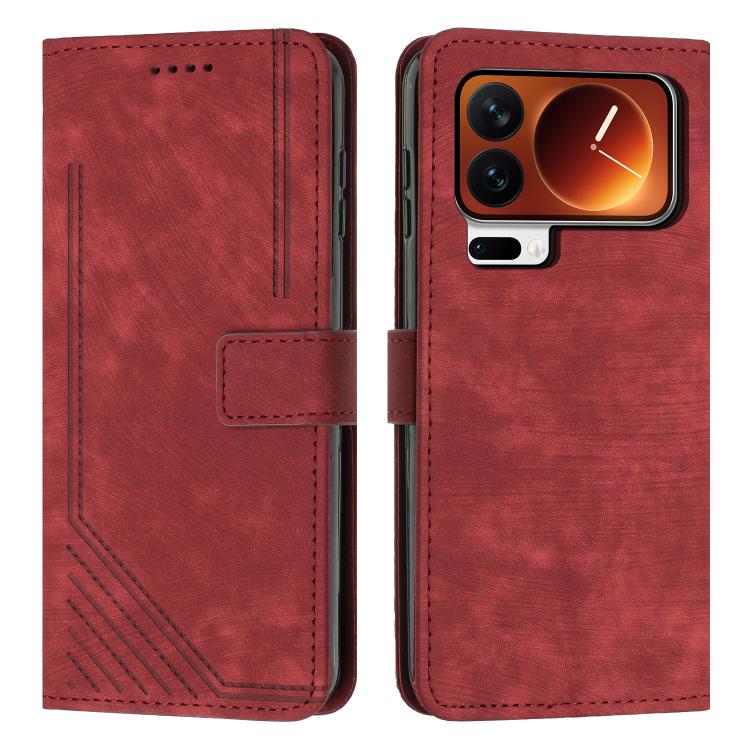 Skin Feel Stripe Pattern Leather Phone Case with Lanyard, For Xiaomi 17 Pro Max, For Xiaomi 17 Pro, For Xiaomi 17, For Xiaomi Poco M7 4G 169mm