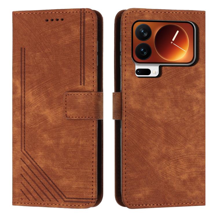 Skin Feel Stripe Pattern Leather Phone Case with Lanyard, For Xiaomi 17 Pro Max, For Xiaomi 17 Pro, For Xiaomi 17, For Xiaomi Poco M7 4G 169mm