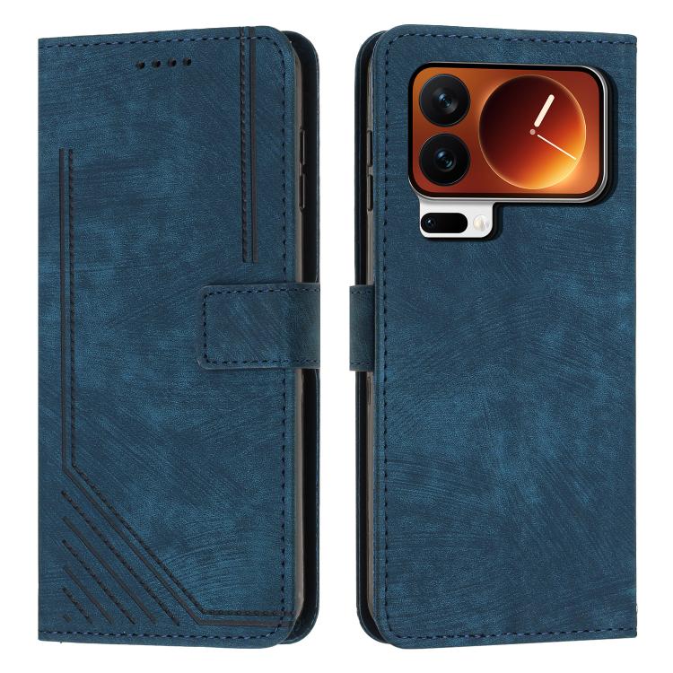 Skin Feel Stripe Pattern Leather Phone Case with Lanyard, For Xiaomi 17 Pro Max, For Xiaomi 17 Pro, For Xiaomi 17, For Xiaomi Poco M7 4G 169mm