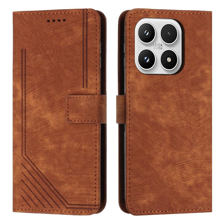 Skin Feel Stripe Pattern Leather Phone Case with Lanyard, For Xiaomi 17 Pro Max, For Xiaomi 17 Pro, For Xiaomi 17, For Xiaomi Poco M7 4G 169mm