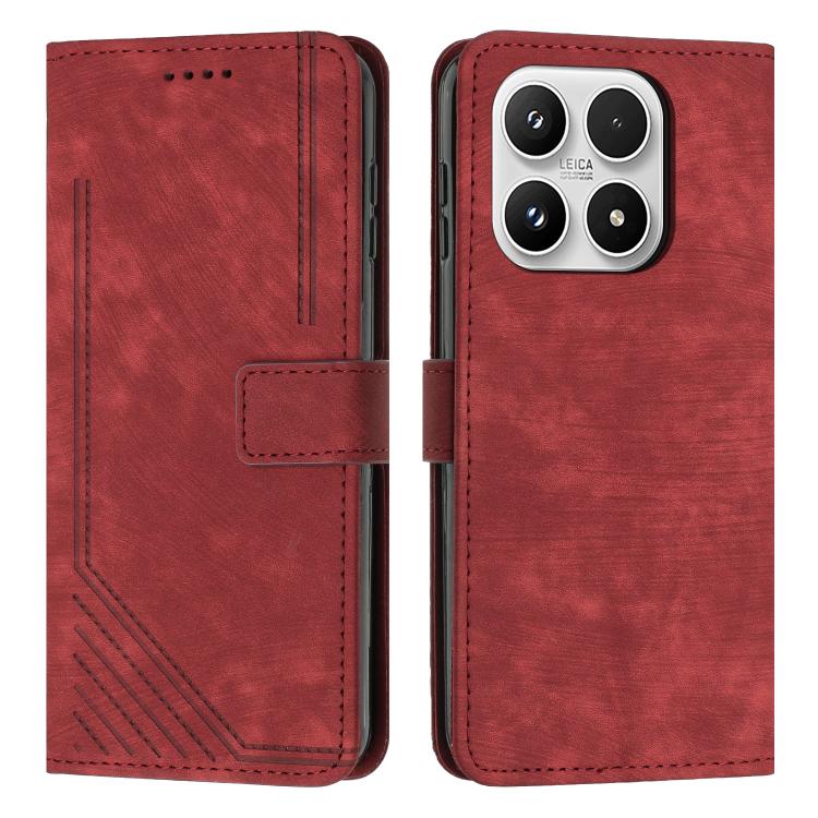 Skin Feel Stripe Pattern Leather Phone Case with Lanyard, For Xiaomi 17 Pro Max, For Xiaomi 17 Pro, For Xiaomi 17, For Xiaomi Poco M7 4G 169mm