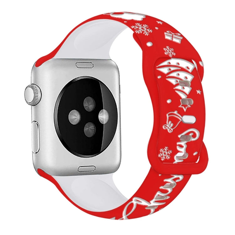 Christmas Engraving Butterfly Buckle Silicone Watch Band, For Apple Watch 46mm / 49mm / 45mm / 44mm, For Apple Watch 42mm / 41mm / 40mm / 38mm