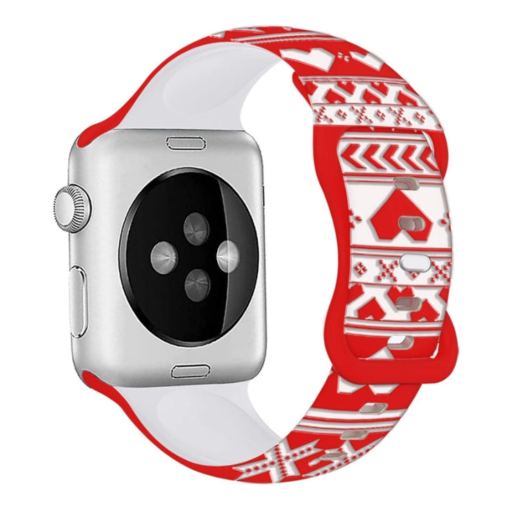 Christmas Engraving Butterfly Buckle Silicone Watch Band, For Apple Watch 46mm / 49mm / 45mm / 44mm, For Apple Watch 42mm / 41mm / 40mm / 38mm