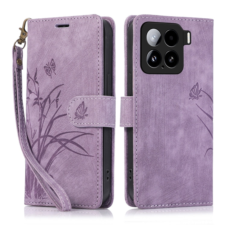 Orchid Butterfly Embossed Leather Phone Case, For Xiaomi 15T 5G, For Xiaomi 15 Ultra, For Xiaomi 15 Pro, For Xiaomi 15