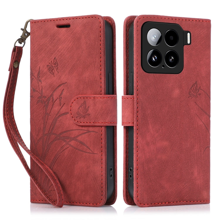 Orchid Butterfly Embossed Leather Phone Case, For Xiaomi 15T 5G, For Xiaomi 15 Ultra, For Xiaomi 15 Pro, For Xiaomi 15