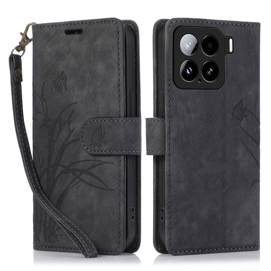 Orchid Butterfly Embossed Leather Phone Case, For Xiaomi 15 Pro, For Xiaomi 15