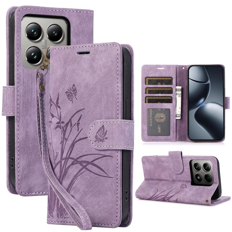 Orchid Butterfly Embossed Leather Phone Case