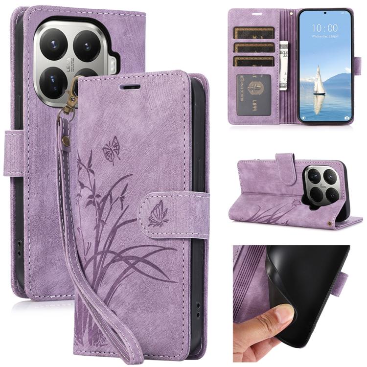 Orchid Butterfly Embossed Leather Phone Case, For Xiaomi 17 Pro Max, For Xiaomi 17 Pro, For Xiaomi 17, For Xiaomi 15T Pro 5G