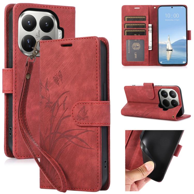 Orchid Butterfly Embossed Leather Phone Case, For Xiaomi 17 Pro Max, For Xiaomi 17 Pro, For Xiaomi 17, For Xiaomi 15T Pro 5G