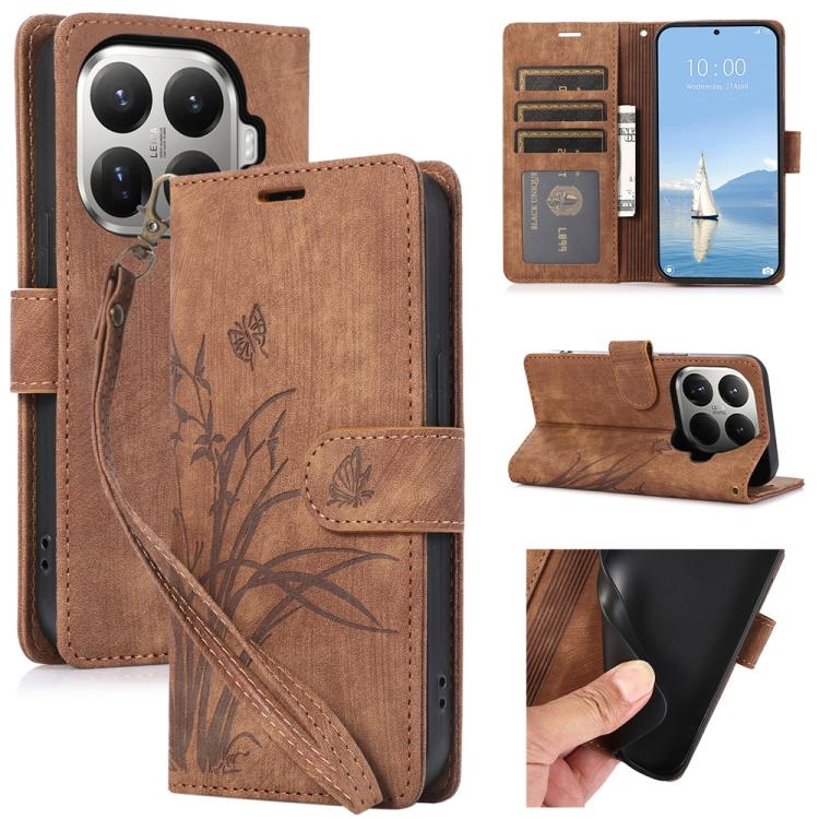 Orchid Butterfly Embossed Leather Phone Case, For Xiaomi 17 Pro Max, For Xiaomi 17 Pro, For Xiaomi 17, For Xiaomi 15T Pro 5G