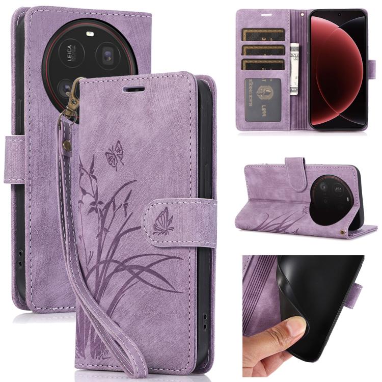 Orchid Butterfly Embossed Leather Phone Case, For Xiaomi 15T 5G, For Xiaomi 15 Ultra, For Xiaomi 15 Pro, For Xiaomi 15