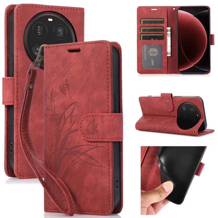 Orchid Butterfly Embossed Leather Phone Case, For Xiaomi 15T 5G, For Xiaomi 15 Ultra, For Xiaomi 15 Pro, For Xiaomi 15