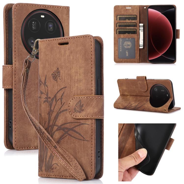 Orchid Butterfly Embossed Leather Phone Case, For Xiaomi 15T 5G, For Xiaomi 15 Ultra, For Xiaomi 15 Pro, For Xiaomi 15