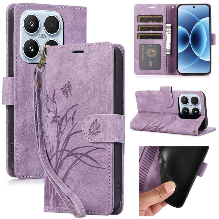 Orchid Butterfly Embossed Leather Phone Case, For Xiaomi 17 Pro Max, For Xiaomi 17 Pro, For Xiaomi 17, For Xiaomi 15T Pro 5G