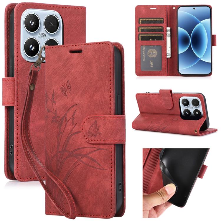 Orchid Butterfly Embossed Leather Phone Case, For Xiaomi 17 Pro Max, For Xiaomi 17 Pro, For Xiaomi 17, For Xiaomi 15T Pro 5G