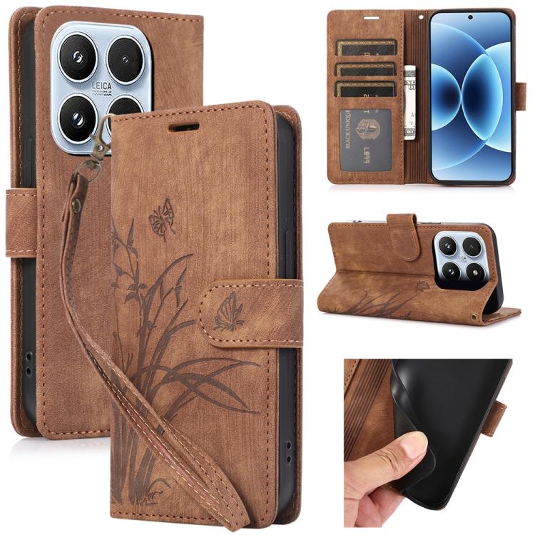 Orchid Butterfly Embossed Leather Phone Case, For Xiaomi 17 Pro Max, For Xiaomi 17 Pro, For Xiaomi 17, For Xiaomi 15T Pro 5G