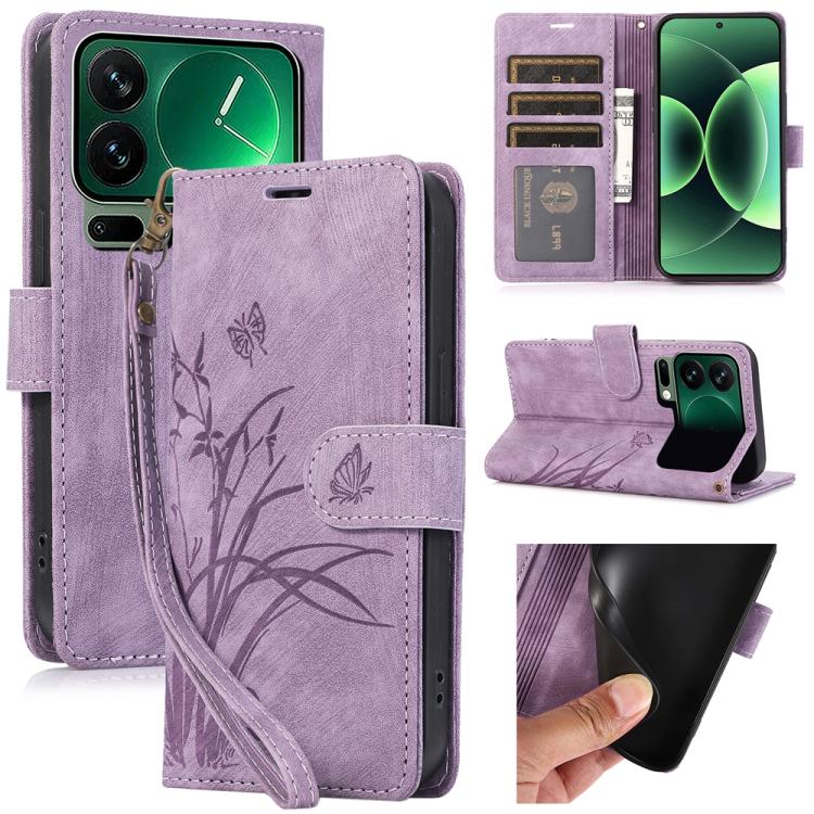 Orchid Butterfly Embossed Leather Phone Case, For Xiaomi 17 Pro Max, For Xiaomi 17 Pro, For Xiaomi 17, For Xiaomi 15T Pro 5G