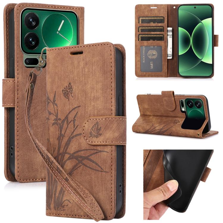 Orchid Butterfly Embossed Leather Phone Case, For Xiaomi 17 Pro Max, For Xiaomi 17 Pro, For Xiaomi 17, For Xiaomi 15T Pro 5G