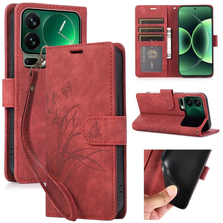 Orchid Butterfly Embossed Leather Phone Case, For Xiaomi 17 Pro Max, For Xiaomi 17 Pro, For Xiaomi 17, For Xiaomi 15T Pro 5G