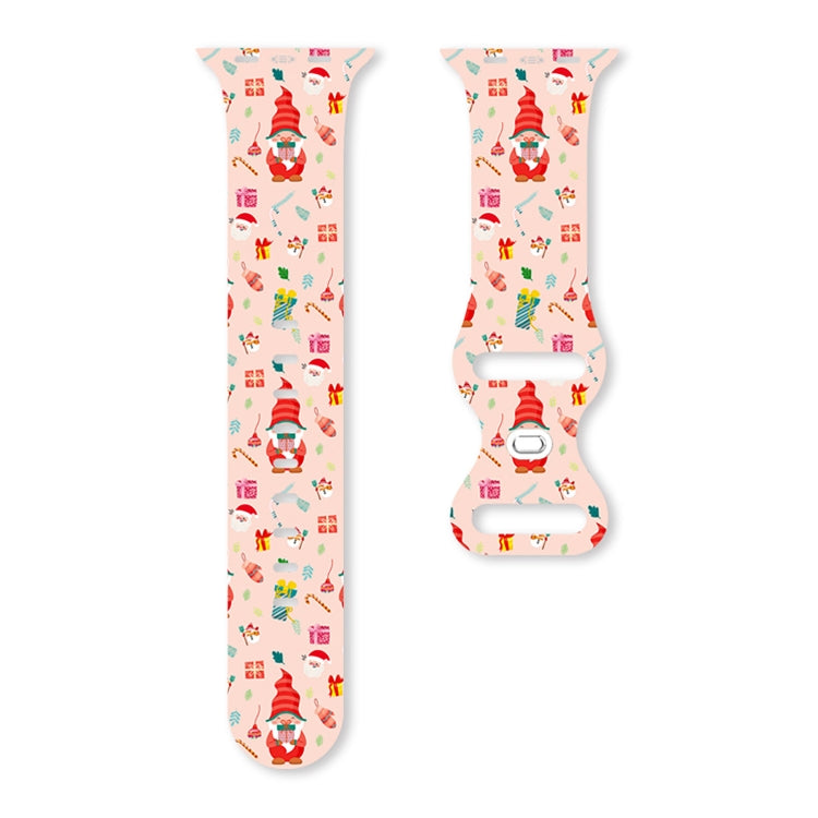 Christmas Pattern Butterfly Buckle Silicone Watch Band, For Apple Watch 46mm / 49mm / 45mm / 44mm