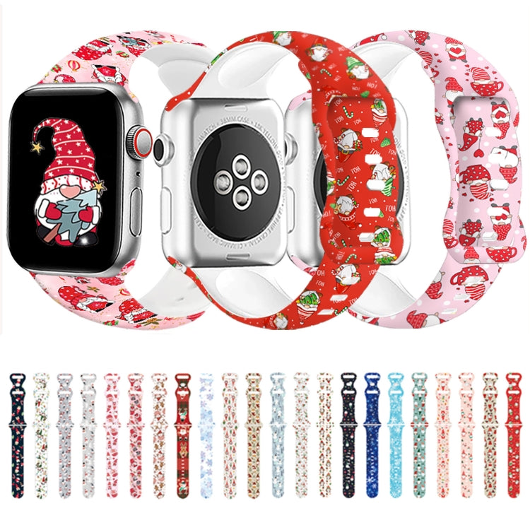 Christmas Pattern Butterfly Buckle Silicone Watch Band, For Apple Watch 46mm / 49mm / 45mm / 44mm