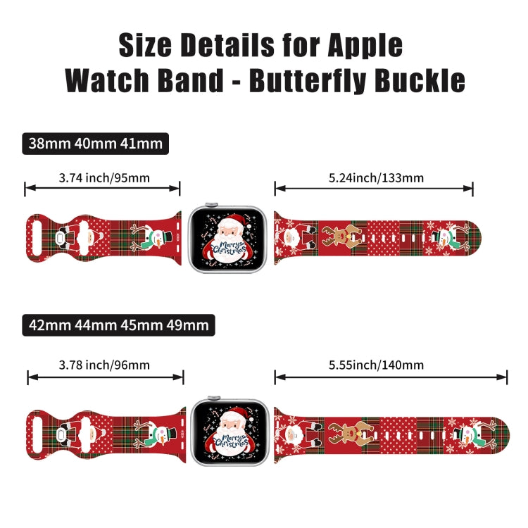 Christmas Pattern Butterfly Buckle Silicone Watch Band, For Apple Watch 42mm / 41mm / 40mm / 38mm