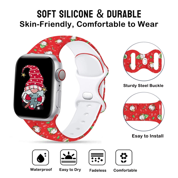 Christmas Pattern Butterfly Buckle Silicone Watch Band, For Apple Watch 42mm / 41mm / 40mm / 38mm