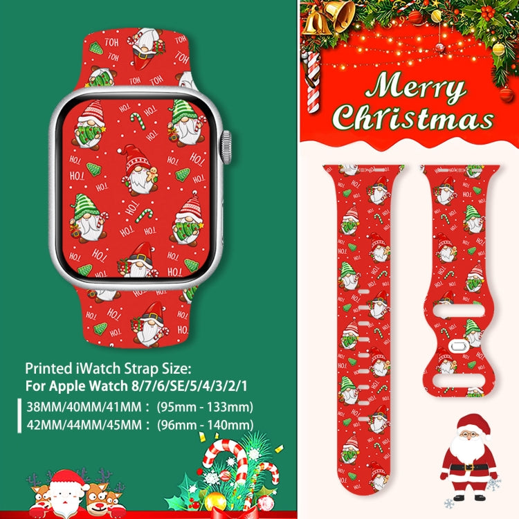 Christmas Pattern Butterfly Buckle Silicone Watch Band, For Apple Watch 46mm / 49mm / 45mm / 44mm