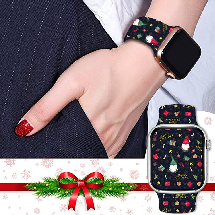 Christmas Pattern Butterfly Buckle Silicone Watch Band, For Apple Watch 46mm / 49mm / 45mm / 44mm