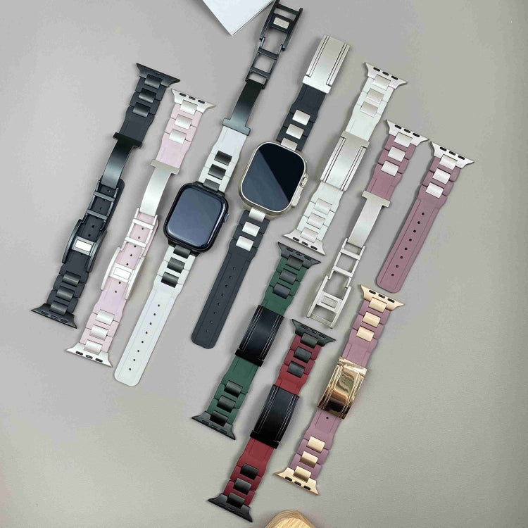 T-shaped Magnetic Buckle Stainless Steel Rubber Watch Band, For Apple Watch 46mm / 49mm / 45mm / 44mm, For Apple Watch 42mm / 41mm / 40mm / 38mm