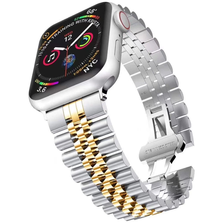 Metal Five Baht Replacement Steel Strap Watchband, For Apple Watch Ultra 49mm / Series 8&amp;7 45mm / SE 2&amp;6&amp;SE&amp;5&amp;4 44mm / 3&amp;2&amp;1 42mm, For Apple Watch Series 8&amp;7 41mm / SE 2&amp;6&amp;SE&amp;5&amp;4 40mm / 3&amp;2&amp;1 38mm